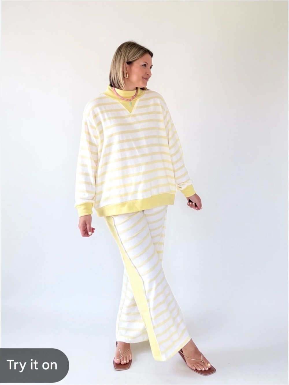NEW BUCKETLIST 2-Piece
Yellow Stripe Set Mockneck with Wide Leg Pants Size Large